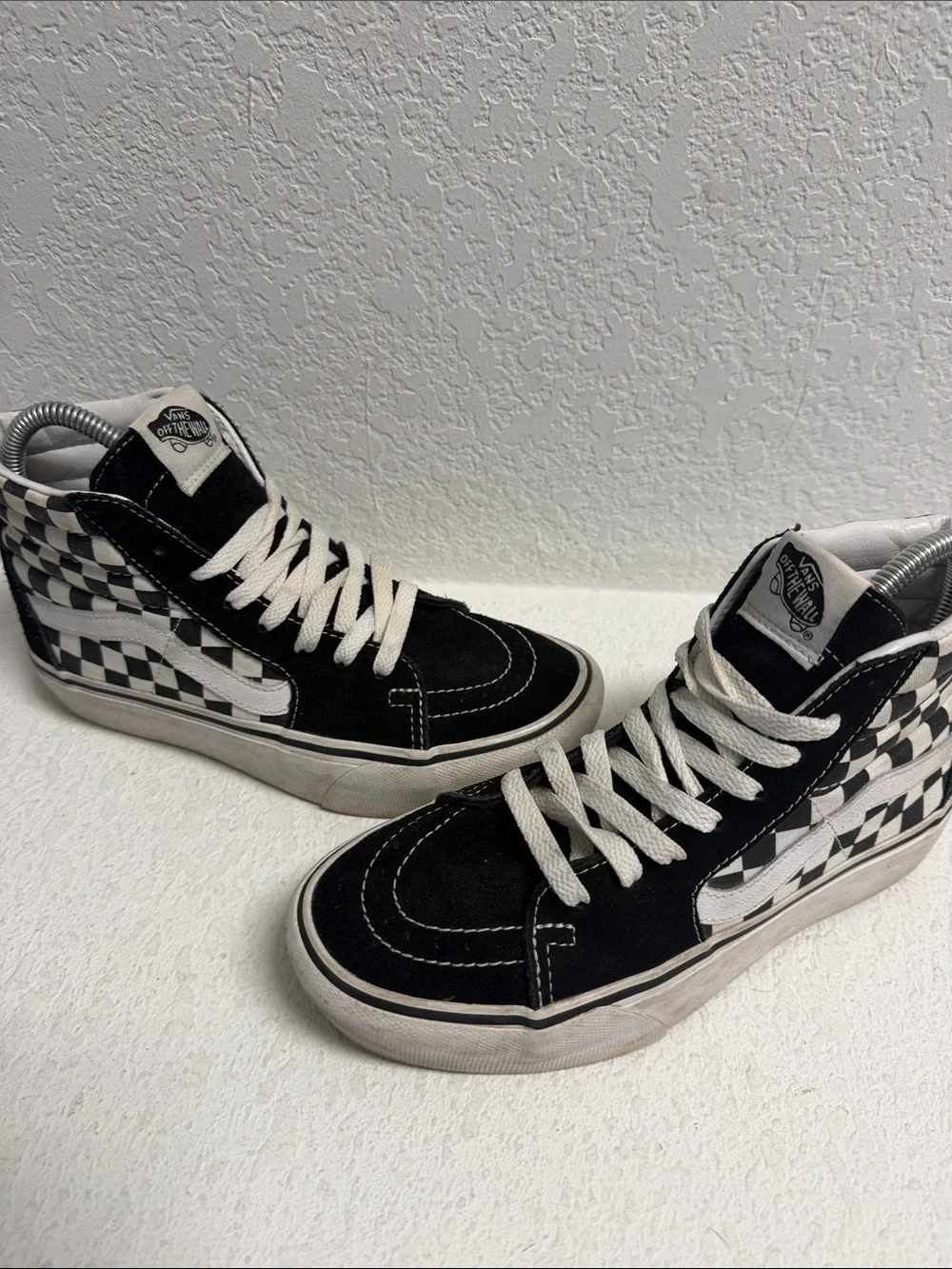 Vans Black and White Checkerboard High-Top Sneakers W 7 M 5.5